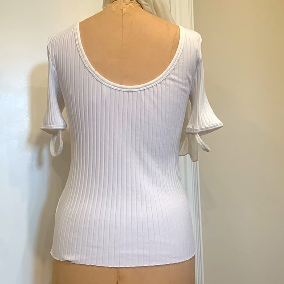 Helmet Lang white rib knit Tshirt low neck with extra rib bar sleeve detail - Picture 3 of 5